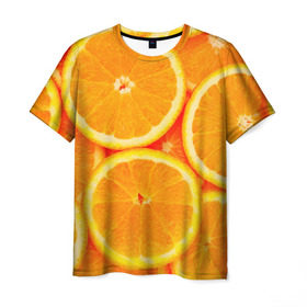Мужская футболка 3D с принтом Апельсины в Санкт-Петербурге, 100% полиэфир | прямой крой, круглый вырез горловины, длина до линии бедер | апельсин | долька | цитрус