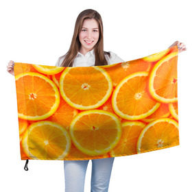 Флаг 3D с принтом Апельсины в Санкт-Петербурге, 100% полиэстер | плотность ткани — 95 г/м2, размер — 67 х 109 см. Принт наносится с одной стороны | апельсин | долька | цитрус