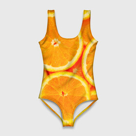 Купальник-боди 3D с принтом Апельсины в Санкт-Петербурге, 82% полиэстер, 18% эластан | Круглая горловина, круглый вырез на спине | апельсин | долька | цитрус
