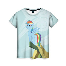 Женская футболка 3D с принтом Rainbow в Санкт-Петербурге, 100% полиэфир ( синтетическое хлопкоподобное полотно) | прямой крой, круглый вырез горловины, длина до линии бедер | my little pony | луна | пинки пай | пони | рарити | рейнбоу дэш | селестия | сумеречная искорка | флаттершай | эплджек