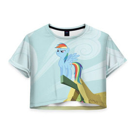 Женская футболка 3D укороченная с принтом Rainbow в Санкт-Петербурге, 100% полиэстер | круглая горловина, длина футболки до линии талии, рукава с отворотами | my little pony | луна | пинки пай | пони | рарити | рейнбоу дэш | селестия | сумеречная искорка | флаттершай | эплджек