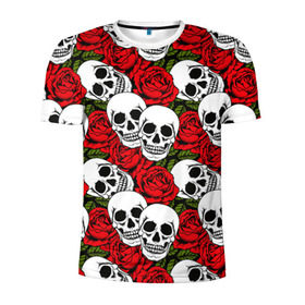 Мужская футболка 3D спортивная с принтом Черепа в розах в Санкт-Петербурге, 100% полиэстер с улучшенными характеристиками | приталенный силуэт, круглая горловина, широкие плечи, сужается к линии бедра | music | rock | skull | музыка | рок | череп | черепа