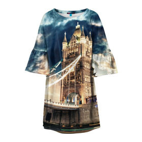 Детское платье 3D с принтом Англия в Санкт-Петербурге, 100% полиэстер | прямой силуэт, чуть расширенный к низу. Круглая горловина, на рукавах — воланы | Тематика изображения на принте: england | europe | london | англия | биг бен | великобритания | высотки | королева | лондон | мегаполис | тауэрский мост | туризм