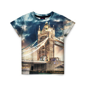 Детская футболка 3D с принтом Англия в Санкт-Петербурге, 100% гипоаллергенный полиэфир | прямой крой, круглый вырез горловины, длина до линии бедер, чуть спущенное плечо, ткань немного тянется | Тематика изображения на принте: england | europe | london | англия | биг бен | великобритания | высотки | королева | лондон | мегаполис | тауэрский мост | туризм