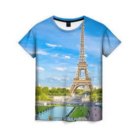 Женская футболка 3D с принтом Париж в Санкт-Петербурге, 100% полиэфир ( синтетическое хлопкоподобное полотно) | прямой крой, круглый вырез горловины, длина до линии бедер | france | paris | париж | франция | эйфелева башня