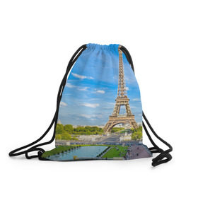Рюкзак-мешок 3D с принтом Париж в Санкт-Петербурге, 100% полиэстер | плотность ткани — 200 г/м2, размер — 35 х 45 см; лямки — толстые шнурки, застежка на шнуровке, без карманов и подкладки | Тематика изображения на принте: france | paris | париж | франция | эйфелева башня