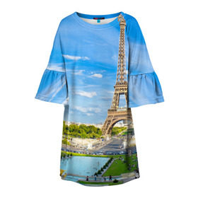 Детское платье 3D с принтом Париж в Санкт-Петербурге, 100% полиэстер | прямой силуэт, чуть расширенный к низу. Круглая горловина, на рукавах — воланы | Тематика изображения на принте: france | paris | париж | франция | эйфелева башня