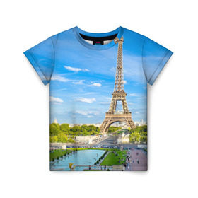 Детская футболка 3D с принтом Париж в Санкт-Петербурге, 100% гипоаллергенный полиэфир | прямой крой, круглый вырез горловины, длина до линии бедер, чуть спущенное плечо, ткань немного тянется | france | paris | париж | франция | эйфелева башня