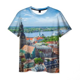Мужская футболка 3D с принтом Рига в Санкт-Петербурге, 100% полиэфир | прямой крой, круглый вырез горловины, длина до линии бедер | Тематика изображения на принте: latvia | riga | европа | евросоюз | ес | латвия | отпуск | путешествия | рига | туризм