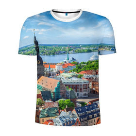 Мужская футболка 3D спортивная с принтом Рига в Санкт-Петербурге, 100% полиэстер с улучшенными характеристиками | приталенный силуэт, круглая горловина, широкие плечи, сужается к линии бедра | latvia | riga | европа | евросоюз | ес | латвия | отпуск | путешествия | рига | туризм