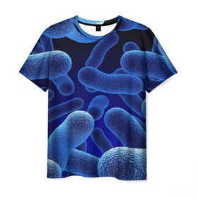 Мужская футболка 3D с принтом Молекула в Санкт-Петербурге, 100% полиэфир | прямой крой, круглый вырез горловины, длина до линии бедер | медицина | микроб | молекула | синяя