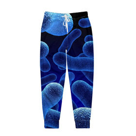 Мужские брюки 3D с принтом Молекула в Санкт-Петербурге, 100% полиэстер | манжеты по низу, эластичный пояс регулируется шнурком, по бокам два кармана без застежек, внутренняя часть кармана из мелкой сетки | медицина | микроб | молекула | синяя