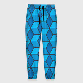 Мужские брюки 3D с принтом Blue cube в Санкт-Петербурге, 100% полиэстер | манжеты по низу, эластичный пояс регулируется шнурком, по бокам два кармана без застежек, внутренняя часть кармана из мелкой сетки | Тематика изображения на принте: кубы | паттерн | синий