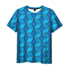 Мужская футболка 3D с принтом Blue cube в Санкт-Петербурге, 100% полиэфир | прямой крой, круглый вырез горловины, длина до линии бедер | кубы | паттерн | синий