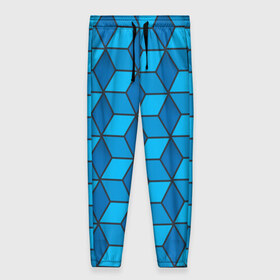 Женские брюки 3D с принтом Blue cube в Санкт-Петербурге, полиэстер 100% | прямой крой, два кармана без застежек по бокам, с мягкой трикотажной резинкой на поясе и по низу штанин. В поясе для дополнительного комфорта — широкие завязки | кубы | паттерн | синий
