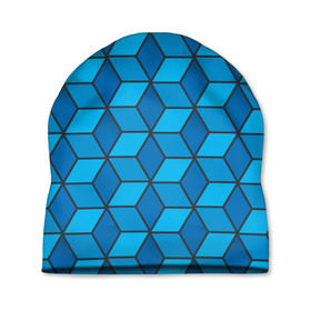 Шапка 3D с принтом Blue cube в Санкт-Петербурге, 100% полиэстер | универсальный размер, печать по всей поверхности изделия | кубы | паттерн | синий