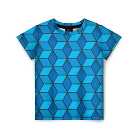 Детская футболка 3D с принтом Blue cube в Санкт-Петербурге, 100% гипоаллергенный полиэфир | прямой крой, круглый вырез горловины, длина до линии бедер, чуть спущенное плечо, ткань немного тянется | Тематика изображения на принте: кубы | паттерн | синий