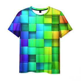 Мужская футболка 3D с принтом Кубики в Санкт-Петербурге, 100% полиэфир | прямой крой, круглый вырез горловины, длина до линии бедер | квадраты | кубики | радуга | разноцветные
