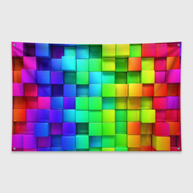 Флаг-баннер с принтом Кубики в Санкт-Петербурге, 100% полиэстер | размер 67 х 109 см, плотность ткани — 95 г/м2; по краям флага есть четыре люверса для крепления | квадраты | кубики | радуга | разноцветные