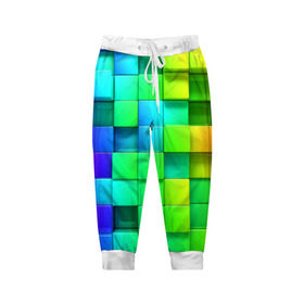 Детские брюки 3D с принтом Кубики в Санкт-Петербурге, 100% полиэстер | манжеты по низу, эластичный пояс регулируется шнурком, по бокам два кармана без застежек, внутренняя часть кармана из мелкой сетки | квадраты | кубики | радуга | разноцветные