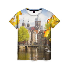 Женская футболка 3D с принтом Amsterdam в Санкт-Петербурге, 100% полиэфир ( синтетическое хлопкоподобное полотно) | прямой крой, круглый вырез горловины, длина до линии бедер | нидерланды | пейзаж