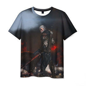 Мужская футболка 3D с принтом Dark в Санкт-Петербурге, 100% полиэфир | прямой крой, круглый вырез горловины, длина до линии бедер | gerald | wild hunt | witcher | ведьмак | геральд | дикая охота | цири