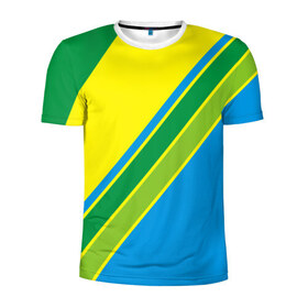 Мужская футболка 3D спортивная с принтом Линии в Санкт-Петербурге, 100% полиэстер с улучшенными характеристиками | приталенный силуэт, круглая горловина, широкие плечи, сужается к линии бедра | Тематика изображения на принте: абстракция | желтый | зеленый | линии | полоски | полосы | разноцветные | синий | текстура