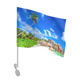 Флаг для автомобиля с принтом Сейшельские острова в Санкт-Петербурге, 100% полиэстер | Размер: 30*21 см | seychelles | восточная африка | индийский океан | каникулы | море | островное государство | отдых | отпуск | пальмы | песок | пляж | приключение | путешествие | рай | сейшелы | сейшельские острова | туризм