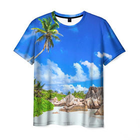 Мужская футболка 3D с принтом Сейшельские острова в Санкт-Петербурге, 100% полиэфир | прямой крой, круглый вырез горловины, длина до линии бедер | seychelles | восточная африка | индийский океан | каникулы | море | островное государство | отдых | отпуск | пальмы | песок | пляж | приключение | путешествие | рай | сейшелы | сейшельские острова | туризм