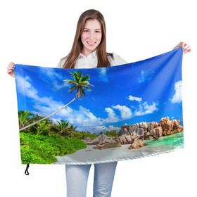 Флаг 3D с принтом Сейшельские острова в Санкт-Петербурге, 100% полиэстер | плотность ткани — 95 г/м2, размер — 67 х 109 см. Принт наносится с одной стороны | seychelles | восточная африка | индийский океан | каникулы | море | островное государство | отдых | отпуск | пальмы | песок | пляж | приключение | путешествие | рай | сейшелы | сейшельские острова | туризм