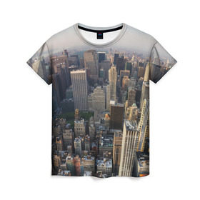 Женская футболка 3D с принтом New York в Санкт-Петербурге, 100% полиэфир ( синтетическое хлопкоподобное полотно) | прямой крой, круглый вырез горловины, длина до линии бедер | america | new york | usa | америка | высотки | мегаполис | нью йорк | столица мира | сша | штаты