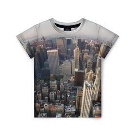 Детская футболка 3D с принтом New York в Санкт-Петербурге, 100% гипоаллергенный полиэфир | прямой крой, круглый вырез горловины, длина до линии бедер, чуть спущенное плечо, ткань немного тянется | Тематика изображения на принте: america | new york | usa | америка | высотки | мегаполис | нью йорк | столица мира | сша | штаты