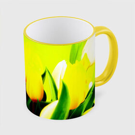 Кружка 3D с принтом Тюльпаны в Санкт-Петербурге, керамика | ёмкость 330 мл | Тематика изображения на принте: желтый | цветы