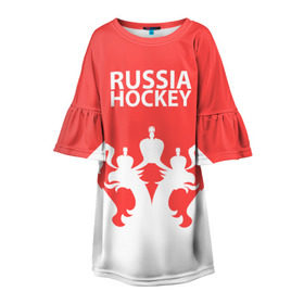 Детское платье 3D с принтом Russia Hockey в Санкт-Петербурге, 100% полиэстер | прямой силуэт, чуть расширенный к низу. Круглая горловина, на рукавах — воланы | hockey | ru | rus | russia | russian | россия | сборная | хоккей
