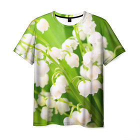 Мужская футболка 3D с принтом Ландыши в Санкт-Петербурге, 100% полиэфир | прямой крой, круглый вырез горловины, длина до линии бедер | весна | ландыш | цветок