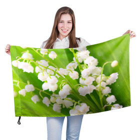 Флаг 3D с принтом Ландыши в Санкт-Петербурге, 100% полиэстер | плотность ткани — 95 г/м2, размер — 67 х 109 см. Принт наносится с одной стороны | Тематика изображения на принте: весна | ландыш | цветок