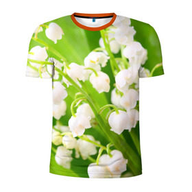 Мужская футболка 3D спортивная с принтом Ландыши в Санкт-Петербурге, 100% полиэстер с улучшенными характеристиками | приталенный силуэт, круглая горловина, широкие плечи, сужается к линии бедра | Тематика изображения на принте: весна | ландыш | цветок