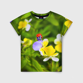 Детская футболка 3D с принтом Природа в Санкт-Петербурге, 100% гипоаллергенный полиэфир | прямой крой, круглый вырез горловины, длина до линии бедер, чуть спущенное плечо, ткань немного тянется | божья коровка | красота | природа | цветок