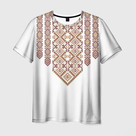 Мужская футболка 3D с принтом Вышивка в Санкт-Петербурге, 100% полиэфир | прямой крой, круглый вырез горловины, длина до линии бедер | ukraine | вышивка | украина