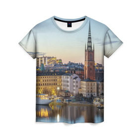 Женская футболка 3D с принтом Швеция в Санкт-Петербурге, 100% полиэфир ( синтетическое хлопкоподобное полотно) | прямой крой, круглый вырез горловины, длина до линии бедер | europe | stockholm | sweden | европа | ес | каникулы | отпуск | стокгольм | туризм | швеция