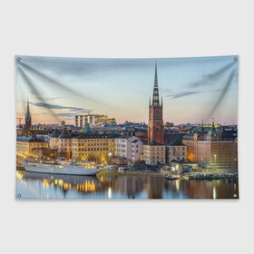 Флаг-баннер с принтом Швеция в Санкт-Петербурге, 100% полиэстер | размер 67 х 109 см, плотность ткани — 95 г/м2; по краям флага есть четыре люверса для крепления | europe | stockholm | sweden | европа | ес | каникулы | отпуск | стокгольм | туризм | швеция