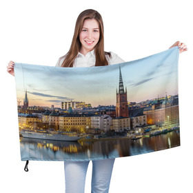 Флаг 3D с принтом Швеция в Санкт-Петербурге, 100% полиэстер | плотность ткани — 95 г/м2, размер — 67 х 109 см. Принт наносится с одной стороны | europe | stockholm | sweden | европа | ес | каникулы | отпуск | стокгольм | туризм | швеция