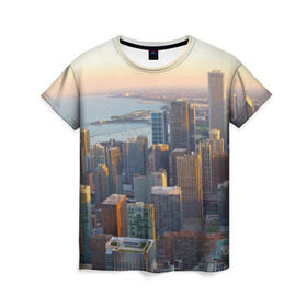 Женская футболка 3D с принтом Нью-Йорк в Санкт-Петербурге, 100% полиэфир ( синтетическое хлопкоподобное полотно) | прямой крой, круглый вырез горловины, длина до линии бедер | america | new york | usa | америка | высотки | мегаполис | нью йорк | столица мира | сша | штаты