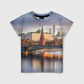 Детская футболка 3D с принтом Россия в Санкт-Петербурге, 100% гипоаллергенный полиэфир | прямой крой, круглый вырез горловины, длина до линии бедер, чуть спущенное плечо, ткань немного тянется | moscow | кремль | москва | столица