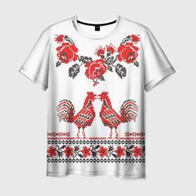 Мужская футболка 3D с принтом Вышивка 25 в Санкт-Петербурге, 100% полиэфир | прямой крой, круглый вырез горловины, длина до линии бедер | ukraine | вышивка | украина
