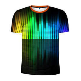 Мужская футболка 3D спортивная с принтом Эквалайзер в Санкт-Петербурге, 100% полиэстер с улучшенными характеристиками | приталенный силуэт, круглая горловина, широкие плечи, сужается к линии бедра | музыка | ритм | эквалайзер