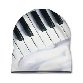 Шапка 3D с принтом Клавиши в Санкт-Петербурге, 100% полиэстер | универсальный размер, печать по всей поверхности изделия | белая | клавиши | музыка | пианино | черная
