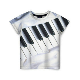 Детская футболка 3D с принтом Клавиши в Санкт-Петербурге, 100% гипоаллергенный полиэфир | прямой крой, круглый вырез горловины, длина до линии бедер, чуть спущенное плечо, ткань немного тянется | белая | клавиши | музыка | пианино | черная