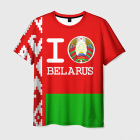 Мужская футболка 3D с принтом Люблю Беларусь 4 в Санкт-Петербурге, 100% полиэфир | прямой крой, круглый вырез горловины, длина до линии бедер | belarus | love | беларусь | люблю