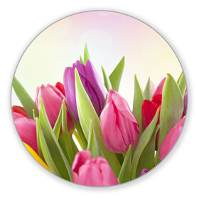 Коврик круглый с принтом Тюльпаны в Санкт-Петербурге, резина и полиэстер | круглая форма, изображение наносится на всю лицевую часть | Тематика изображения на принте: 8 марта | аромат | букет | вазон | великолепие | дача | девушки | женщины | краски | красота | куст | лужайка | милые цветы | огород | палитра | прелесть | радуга | растение | тюльпаны